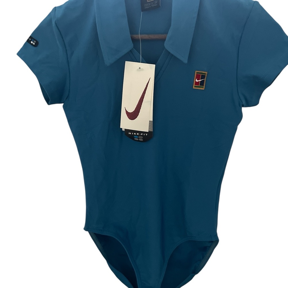 Vintage Nike Court Tennis Polo Bodysuit Teal Dri-Fit Women M NWT